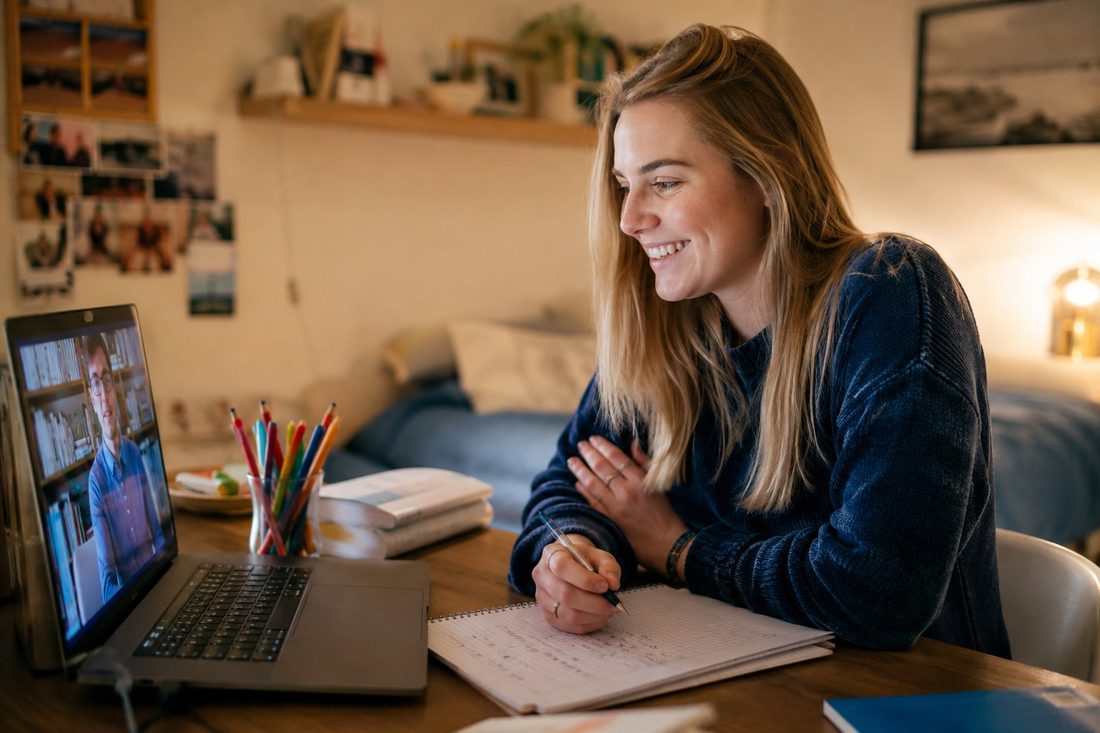 Studentessa segue una lezione online di Economia